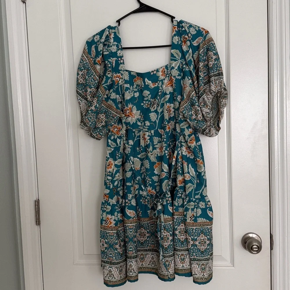 Band of the Free summer mini dress Floral Puff Sleeve Dress Sz Medium Multicolor - Picture 7 of 8